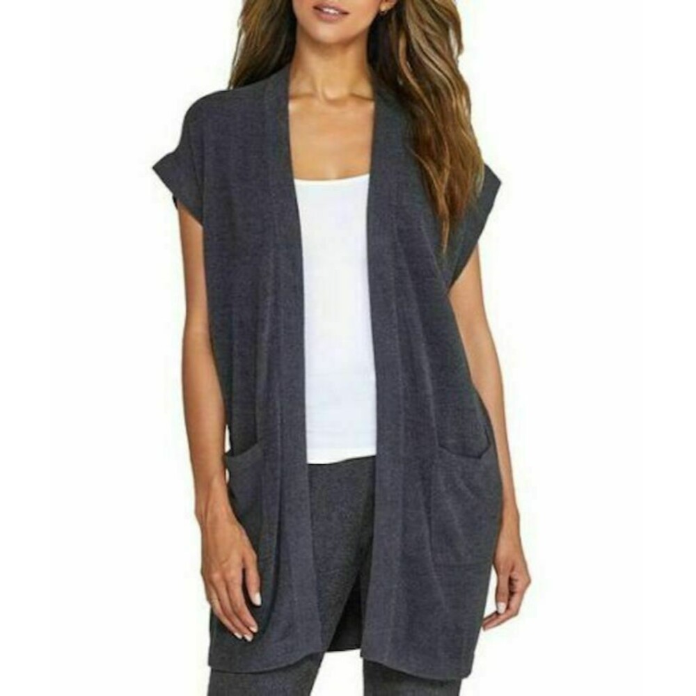 Barefoot Dreams CozyChic Ultra Lite Sleeveless Long Cardigan Cardi Carbon Size M